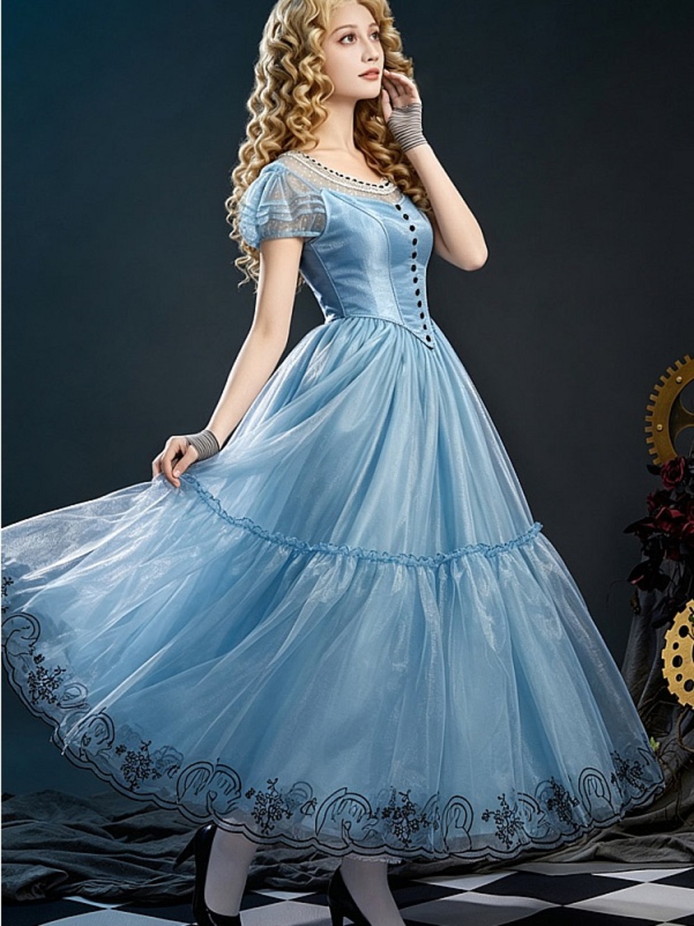 Tim Burton Disney Alice in Wonderland blue dress Halloween cosplay costume S